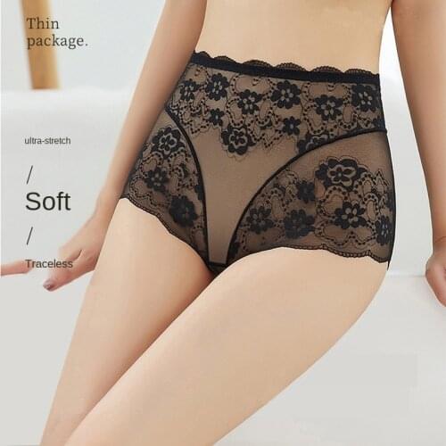 New Sexy High Waist Seamless Women 's Underwear Cotton Crotch Lace Edge Hip Lifting Briefs Women 's Large Size