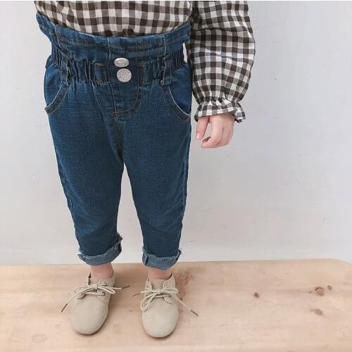 New Girls High Waist Jeans Infant Toddler Denim Pants Kids Solid Color Jeans Trousers Baby Girl Clothes