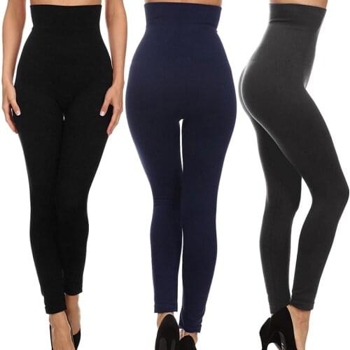 New Womens Empire Waist Tummy Compression Control Top Leggings Plus Velvet High Waist Slimming Leggings Workout Yoga Pants 3XL