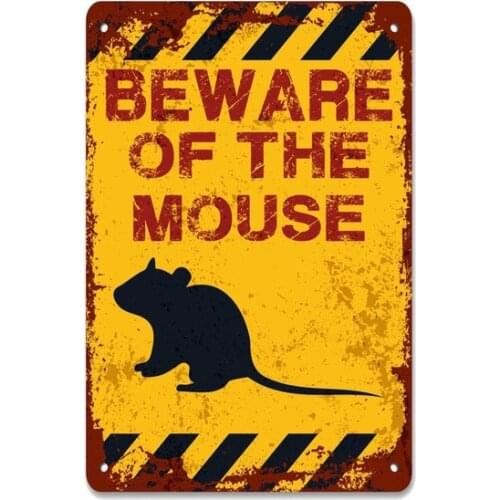Beware of the Mouse Caution Sign Vintage Retro Tin Sign Metal Sign Decor for Garage Home Bar Pub Store Shop Hotel Man Cave Club