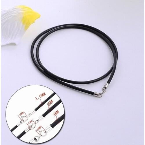 New Fashion Black Rubber Leather Rope Choker Necklace With 925 Sterling Silver Lobster Clasp Connector Buckle Cord DIY Jewelry