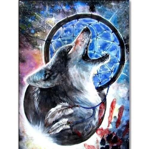Full Square/Round Diamond Painting Wolf Dream Catcher Diamond Embroidery Animal Picture Wall Decoration Mosaic Beaded Hobbycraft