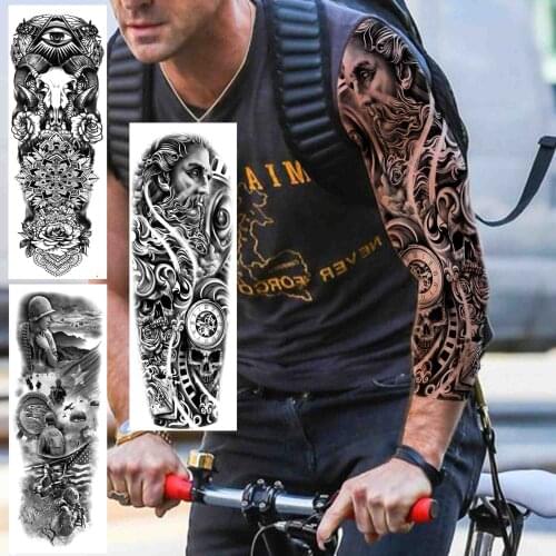 Cool God Temporary Tattoos Sleeve For Men Women Realistic Fake Evil Eye Compass Tattoo Sticker Body Art Full Arm Tatoos Bohemia