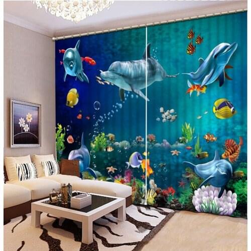 Luxury Blackout 3D Window Curtain For Living Room ocean curtains dolphin curtain