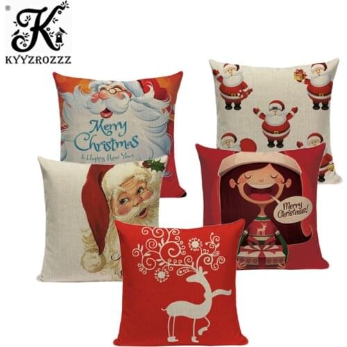 Santa Claus with deer printed cushion cover decorative throw pillows covers retro vintage square christmas Tree cushion cover