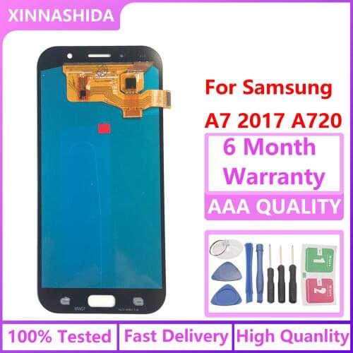 100% Super AMOLED LCD For Samsung Galaxy A7 2017 A720 A720F SM-A720F LCD Display Touch Screen Digitizer Assembly
