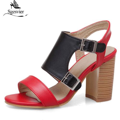 Sgesvier Summer Women Sandals Peep Toe Buckle Strap Concise High Heel Sandals Platform Shoes Woman Office&Career Shoes G178