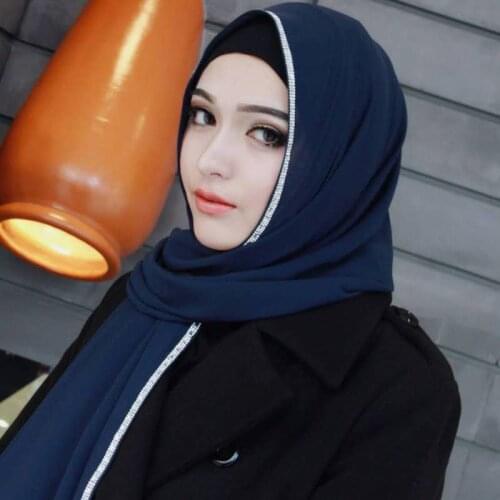 Hijab Scarf Muslin Women Chiffon Shawl Foulard Femme Head Wraps Spring Scarves For Ladies Solid Color Soft Long W/Diamond