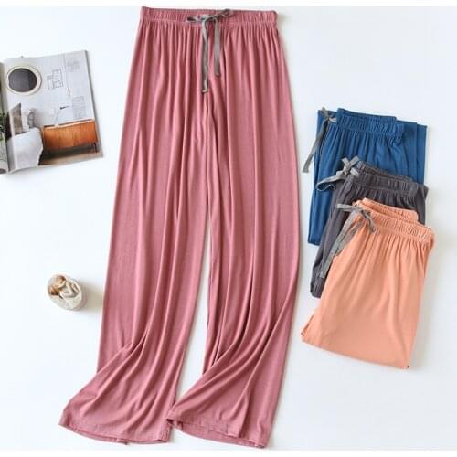 Summer Ice Silk Solid Long Pants Women High Waist Pajamas Trousers Soft Comfortable Casual Wide Leg Colorful Sleep Bottoms Slim