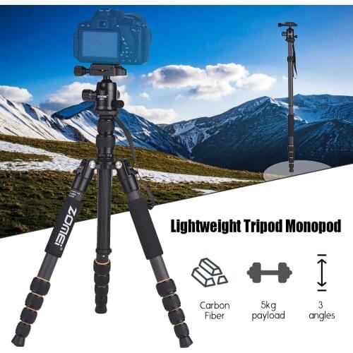 ZOMEI Q666C Carbon fiber Tripod Monopod Travel Camera Tripod Ball Head/Quick Release Plate/Carry Bag for Canon Nikon Sony DSLR