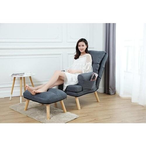 Foldable Padded Armchair Chair With Ottoman Bedroom Balcony Backrest Lounge Chair Adjustment Padded Removable Design Single Sofa