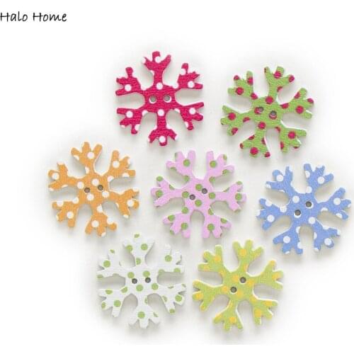 50pcs 2 Hole Mixed Snowflake Wood Buttons Sewing Scrapbooking Decor Crafts Clothing Card Making DIY 25mm
