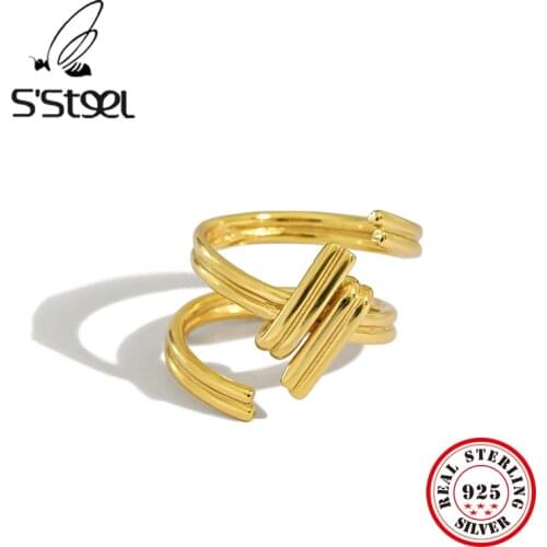 SSTEEL Irregular Ring Sterling Silver For Women Designer Korean Personalized Gold Ring Adjustable Anillos Plata Para Jewelry