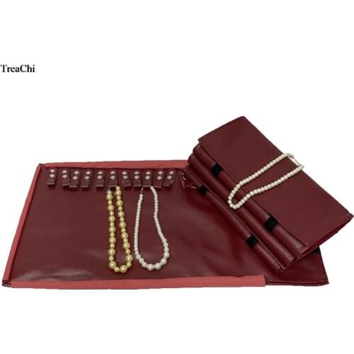 Fashion PU Jewelry Storage Travel Roll Bag For 16Pcs Necklace Red Chain Organizer Display Pouch Bracelet Packaging Roll Bag