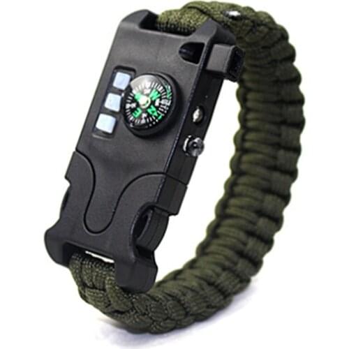 Outdoor Multifunctional Survival Laser Flashlight Paracord Bracelet 7 in 1 Hand-woven Infrared Equipment survive Tools