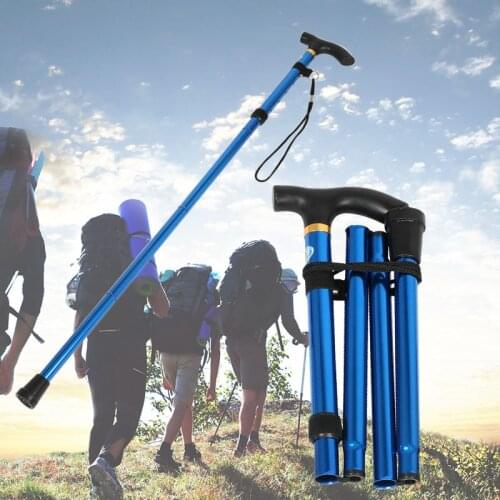 High Quality Walking Stick Hiking Trekking Ultralight 4 Sections Adjustable Canes Aluminum Alloy Folding Sticks TK-ing
