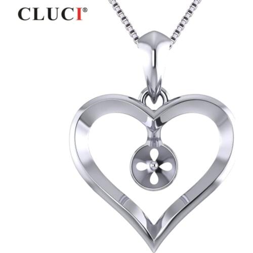 CLUCI 100% 925 Sterling Silver Pendant Mounting Sweet Heart Shape For Women Wedding Party Pearl Jewelry,SP324SB