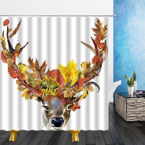 Cartoons Animal Shower Curtains Elk Deer Flowers Antlers Cows 3D Print Bathroom Home Decor Waterproof Polyester Cloth Curtain