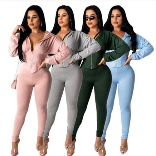 2021 European And American Womens Wear Two-Piece Long-Sleeved Trousers Waist Shaping Long-Sleeved Trousers
