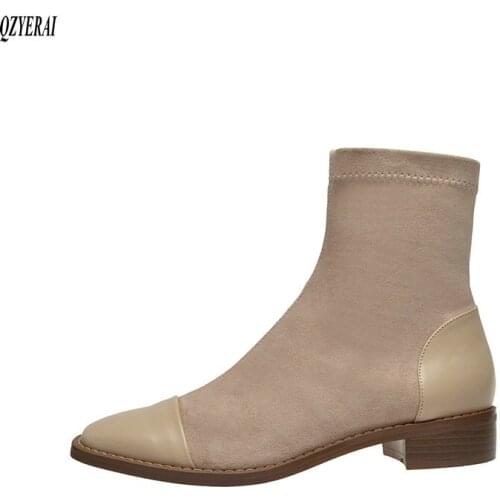 The European Genuine leather Womens boots Classic short boots Female boots socks Womens shoes