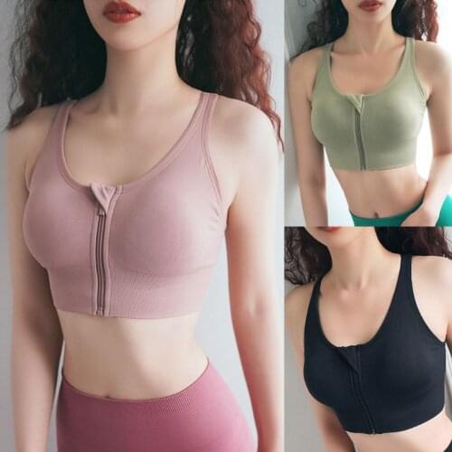 Women Sports Push Up Bra Zipper Front Letters Cross Strappy Backless Workout Bralette Running Fitness Gym Crop Top