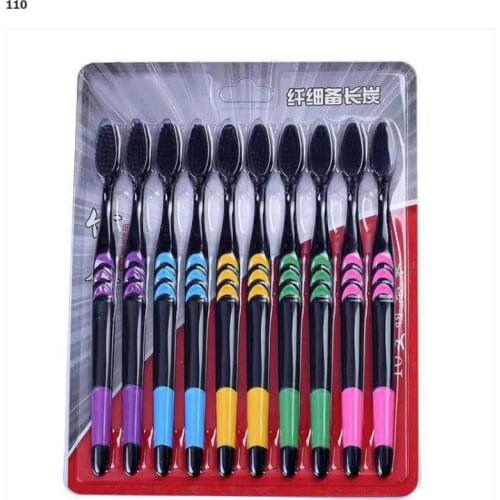 10 Pack bamboo charcoal toothbrush adult soft hair couple fine hair family Pack bamboo toothbrush carbon nano toothbrush