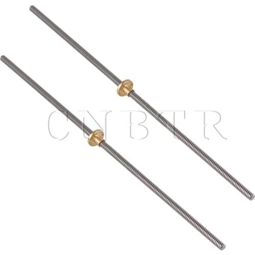 CNBTR 2Pieces Stainless Steel 400mm Length 8mm Lead Screw Rod and Brass Nuts