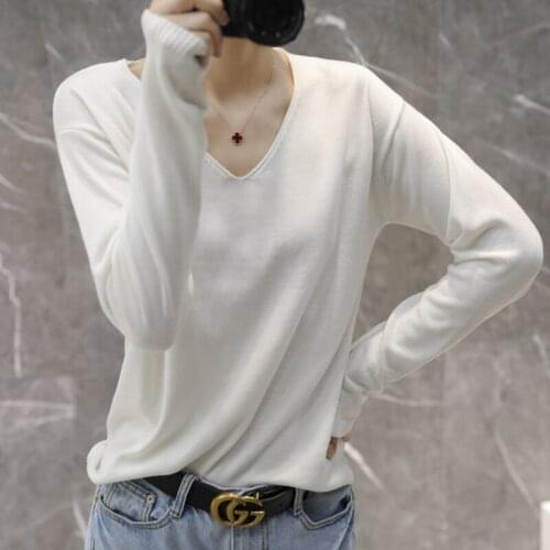 2020 Autumn Winte Cashmere Sweaters Women Fashion Sexy V-neck Sweater Loose Wool Sweater Long Sleeve Plus Size Pullovers Jumpers