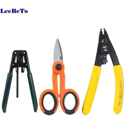 3 packs Fiber Optic Tool Kit Kevlar Scissors Double Hole Pliers Stripper and Fiber Optic Stripper CFS-3
