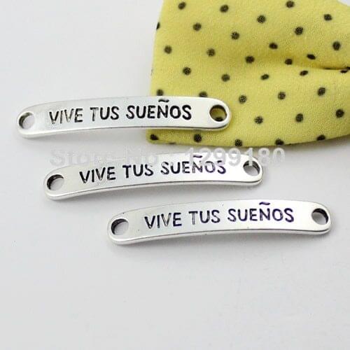 50pcs/lot Spanish words logo Connectors Tibetan silver for Bracelet Clasps Beads 6x38mm (K01659)