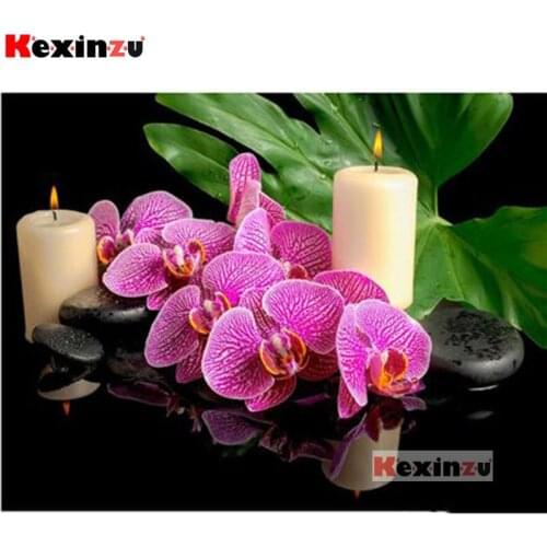 5D DIY Diamond Painting orchid Flower Candle Cross Stitch Full Square Diamond Embroidery Diamond Mosaic Handmade Home Decor