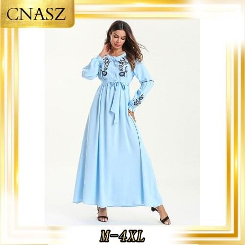 Abaya turkish fashion dress front slit single-breasted lace embroidered caftan marocain Autumn mumulmane femme maxi dress