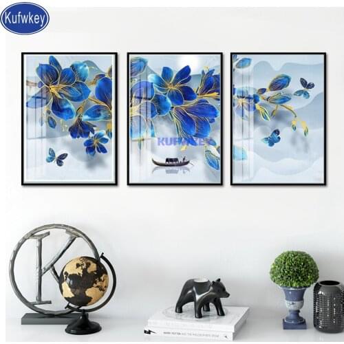Blue Orchid Diamond Painting 3 pcs Full drill Square Mosaic diamond picture diamond embroidery puzzle 5d ,hanukkah gift,New hot