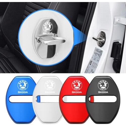 Car Emblems Door Lock Covers Anti Rust Sticker For Skoda Octavia Rapid Kodiaq Karoq Superb Fabia Kamiq VisionS Yeti Derivative