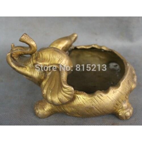 Bi00736 Chinese Brass Folk Sculpture Animals JiXiang Wealth Elephant Statue Ashtray