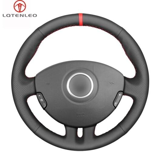 LQTENLEO Black Genuine Leather Steering Wheel Cover For Renault Clio 3 2005 2006 2007 2008 2009 2010 2011 2012 2013