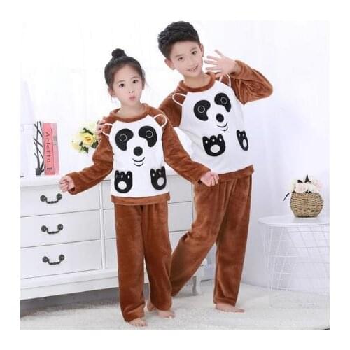 Baby Girl Homewear Nightwear ClothesGirls Boys Flannel Hooded Pajamas Sets Kids Bear Pyjamas Children warm thick Sleepwear