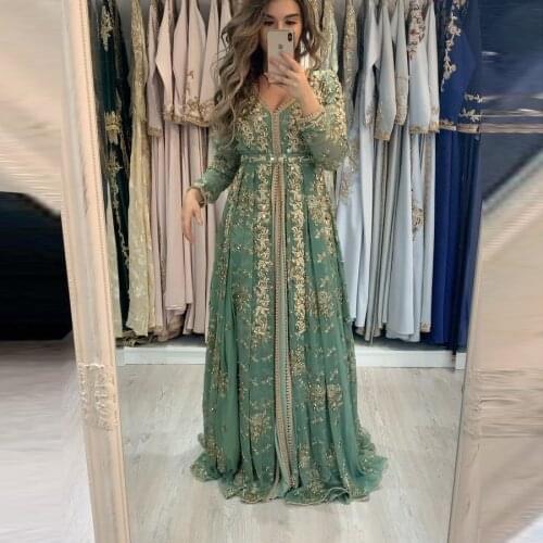 Manches longues Karakou tenue algérienne sirène robes De soirée dentelle Appliques musulman formel robes De bal Vestidos De Gala