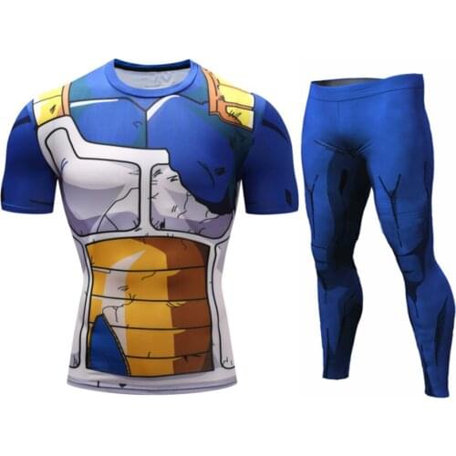 Animation T Shirts Men Gym Compression Tops Vegeta Goku Costume Sports Tees Shirt Fitness Running Shorts Sportwear Dropship