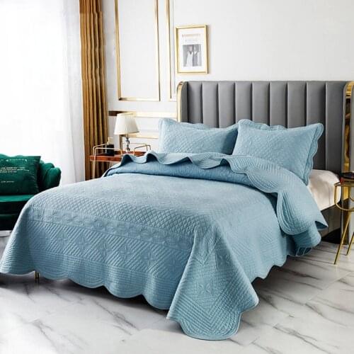 CHAUSUB Cotton Bedspreads Quilt Set 3PCS Embroidered Quilts Quilted Bed Cover 2 Shams King Queen Size Coverlet Summer Blanket