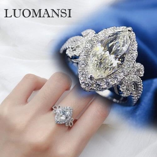 Luomansi Crown Rings Jewelry 6*13mm Olive-Shaped High Carbon Diamond Ring Super Flash Woman Party Rng