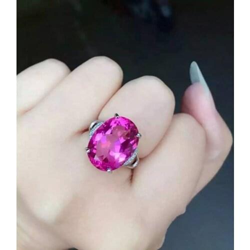 Natural red topaz gem Ring Natural gemstone ring 925 sterling silver trendy elegant big round women girl party fine Jewelry