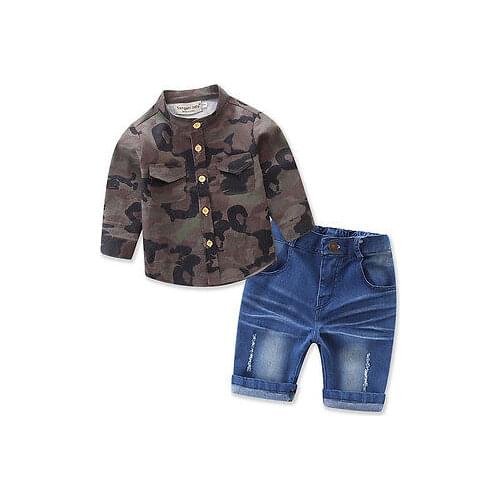 2017 Summer Hot Camouflage Baby Boy Kids Shirt Top+Jeans Denim Shorts 2pcs Outfits Set Size 2-7T