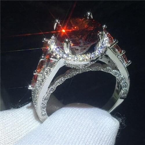 Fashion Flower ring 5ct Red AAAAA Cz Stone Silver color Party wedding band ring for women Finger Jewelry Christmas Gift