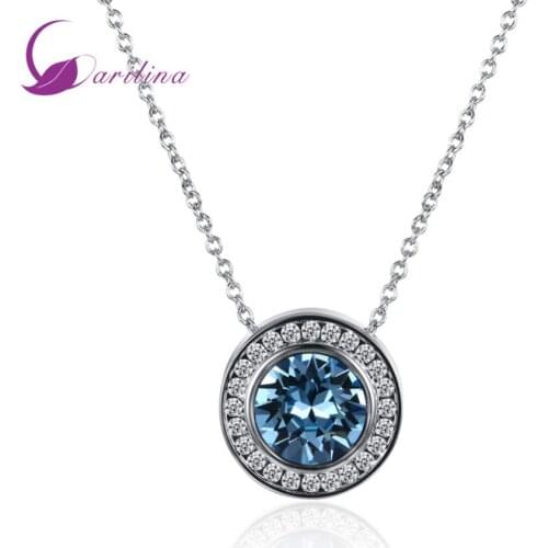 Fashion Necklaces For Women 2020 Round Blue Cubic Zirconia Silver Color Pendants P2029