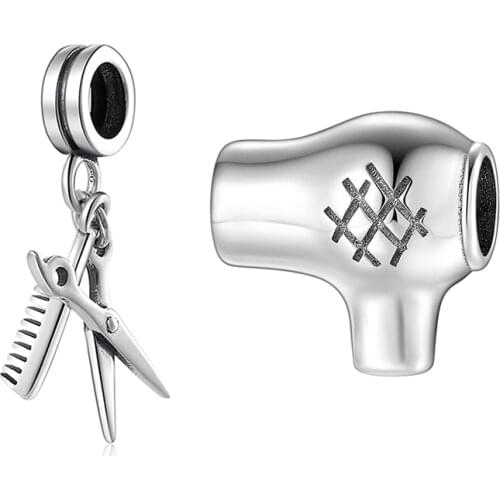 Fashion Women 925 Silver Hairdressing Tool Scissors and Comb Dangle Charms Beads Fit Original European Charm Bracelet Jewelry