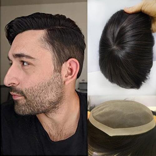Mono Lace PU Hairpiece Human Remy Hair Toupee For Men Natural Looking Remy Hair Mens wig Replacements Toupee