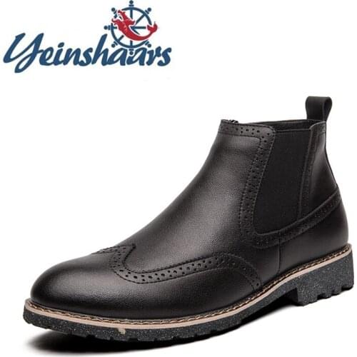 Chelsea Mens Boots Fashion Dress Shoes 2020 Trend Business Formal Shoes Genuine Leather British Style High Quality Brogue Boots