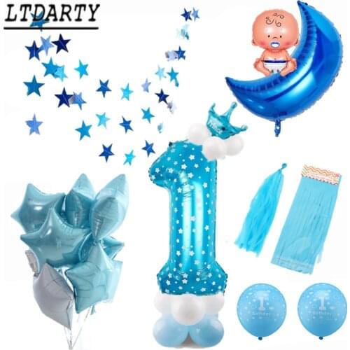 1st happy birthday blue balloon aluminum foil 30inch number balloon banner one baby boy party decorations 1 year old supplies