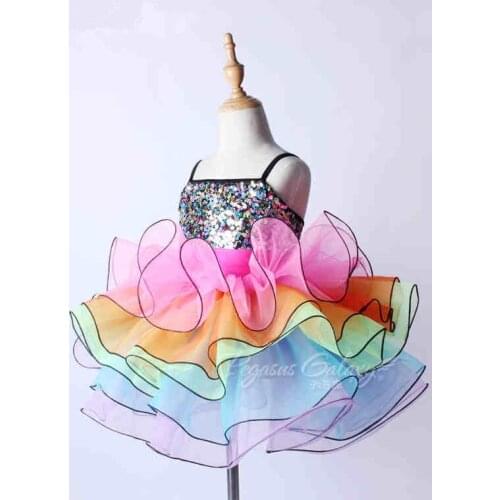 Newest Shining Sequins Child Dress,Rainbow Ballet Tutu Skirt,Professional Stage Dancewear for Girls Competition/Practice Costume